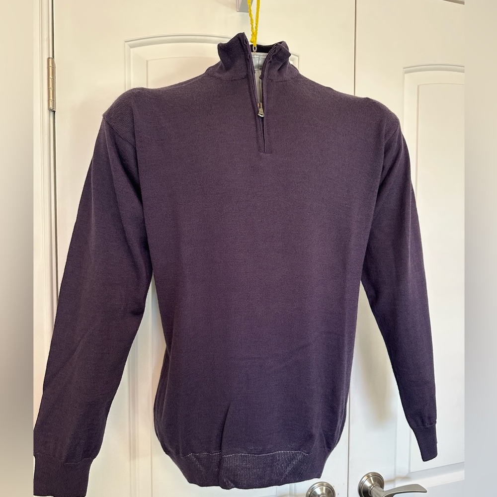 Men's Classic Zip-Up Sweater in Deep Purple. Made in Italy!